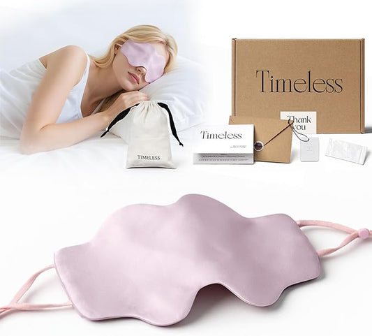 Pink Mulberry Silk Sleep Eye Mask for Men Women, Cloud-Shaped Lightweight Adjustable Hanging-Ear Design (8 Inches), Total Blackout Ready-to-Gift Set for Travel Nap by Timeless Artworks