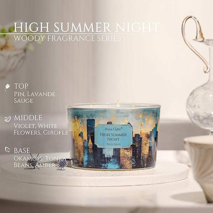 HomeLights High Summer Night Scented Candles | 18oz Soy Candles Industrial Chic 4-Wick Large Candle Jars | Ideal Candle Gifts for Events, Home Decor Stress, Relief & Relaxation - Bloomnest