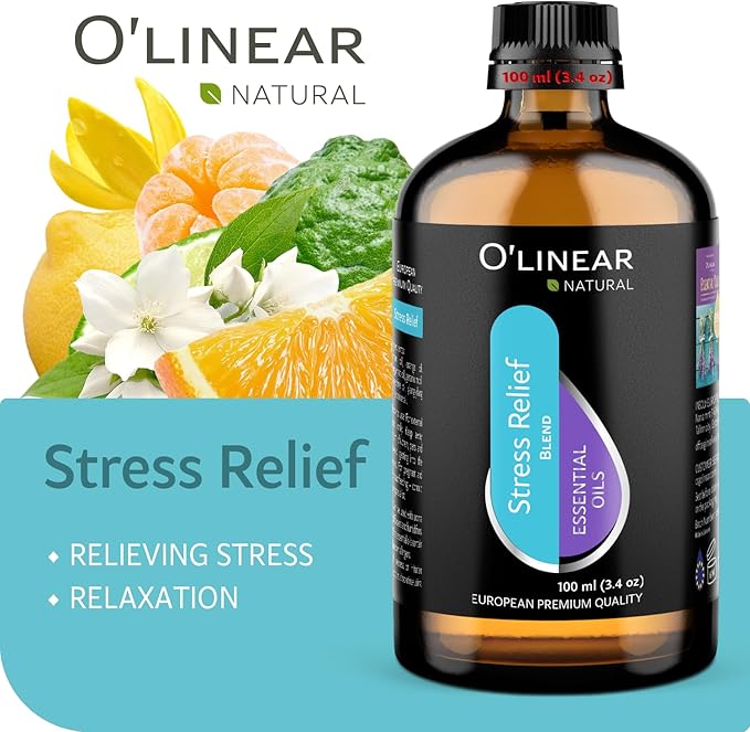 O’Linear Stress Relief Essential Oil Blends - Calming Essential Oil for Diffuser - Aromatherapy Relaxing Blend Oil - Essential Oils for Air Purifier 3.4 oz (100ml) - Bloomnest