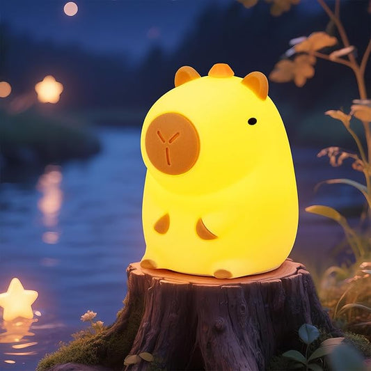 Night Light for Kids, Rechargeable Dimmable Silicone LED Nightlight with 7 Colors, Baby Nursery Night Lamp, Touch Squishy Lamp, Cute Gifts for Girls, Boys, Toddler Room Decor, Capybara - Bloomnest