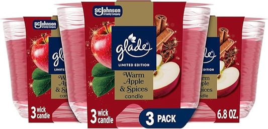 Glade 3-Wick Scented Candle Jar, Warm Apple & Spices, Air Freshener Infused with Essential Oils, 6.8 Oz, 3 Count - Bloomnest
