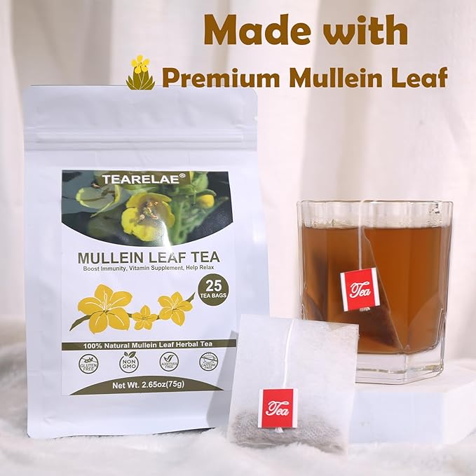 TEARELAE - Mullein Tea Bags For Lungs - 2.65 oz/75g (3g X 25 Bags) - 100% Pure Natural Premium Mullein Leaf Tea - Non-GMO - Caffeine-free - Good For Respiratory System - Bloomnest