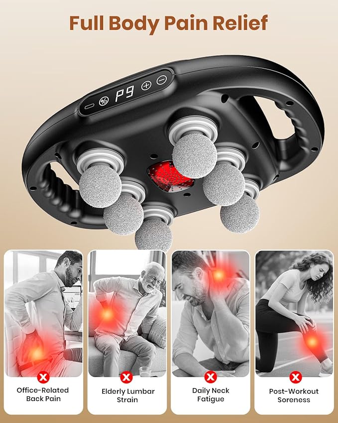 6-Head Massage Gun, Deep Tissue Back Massager with 9 Adjustable Intensities & 9 Modes, Electric Percussion Massager, Gun Tool for Back/Shoulders/Legs/Arms/Neck & Full Body Muscle Pain Relief - Bloomnest