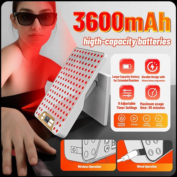 Red Light Therapy Device, Triple Chip Elite Grade LED Red Infrared Light Device with Near-Infrared Light 630nm,660nm 850nm, Ideal for Face & Body, 9 Adjustable Timer Settings, Adjustable Angle,White Bloomnest