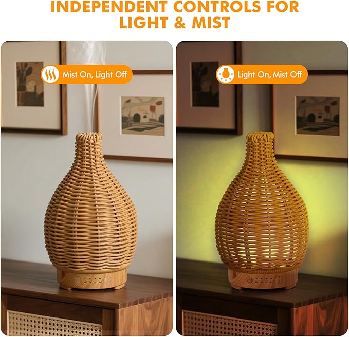Boho Essential Oil Diffuser for Home -150ml Ultrasonic Fragrance Diffuser Humidifier Whisper Quiet Timer Setting 7 LED Colors Changing Lights for Home Office Decor & Gift (Handwoven) - Bloomnest