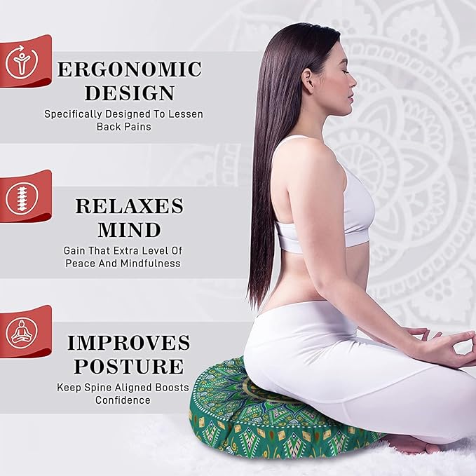 Mandala Meditation Cushion, Boho Meditation Mat, Meditation Pillows for Sitting on Floor, Cushions for Sitting in Home and Outdoor, Round Floor Pillows Cushion Seating for Yoga 22'' X 22'' - Bloomnest