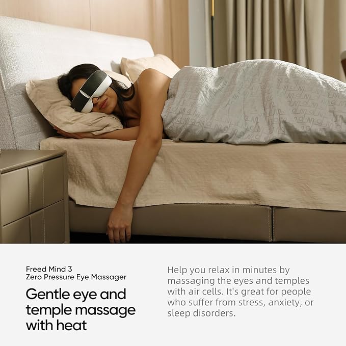 Freed Mind 3 Eye Massager & Bluetooth Heat Sleep mask,Father Gift Sets |with Suede Storage Bag | Migraine Relief,Relaxation,Bedtime Stress Relief | White Noise,3D airbag kneading| Smart Head Massager - Bloomnest
