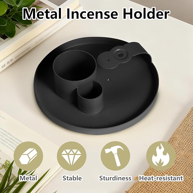 4 in 1 Incense Holder, Sage Burner Holder, Palo Santo Holder Burner, 5.47" Ash Catch Tray, Smudge Stick Holder with Handle for Incense Sticks Incense Cone, Yoga Meditation and Room Decor HOCUROAY