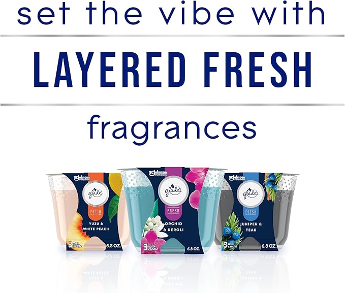 Glade 3-Wick Scented Candle Jar, Yuzu & White Peach, Air Freshener Infused with Essential Oils, 6.8 Oz, 3 Count - Bloomnest