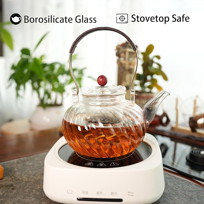 Glass Teapot with Removable Infuser, Stovetop Safe Glass Tea Kettle, 980 ml 33 oz, Clear Teapot for Loose Tea, Tea pot for Blooming Flower Tea and Loose Leaf, Tea Maker Gift - Bloomnest