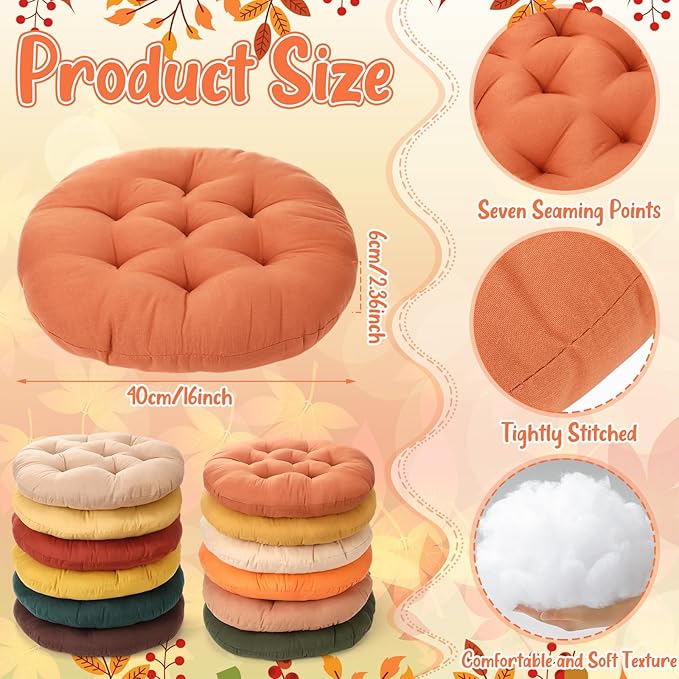 Fumete 12 Pcs Floor Pillows Cushions Seating 16 x 16 Inches Color Round Seat Reading Floor Chair Cushions for Kids Adults Classroom Home School Playing Supplies(Warm Color) - Bloomnest