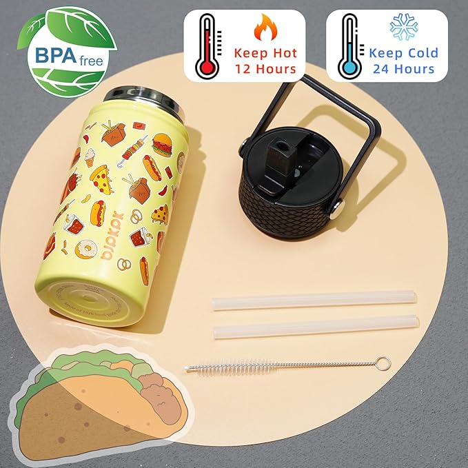BJPKPK Insulated Water Bottle with Straw Lid, 15 oz Stainless Steel Metal Water Bottles, Reusable Leak Proof BPA Free Water Bottles, Cups, Thermo, Yummy - Bloomnest