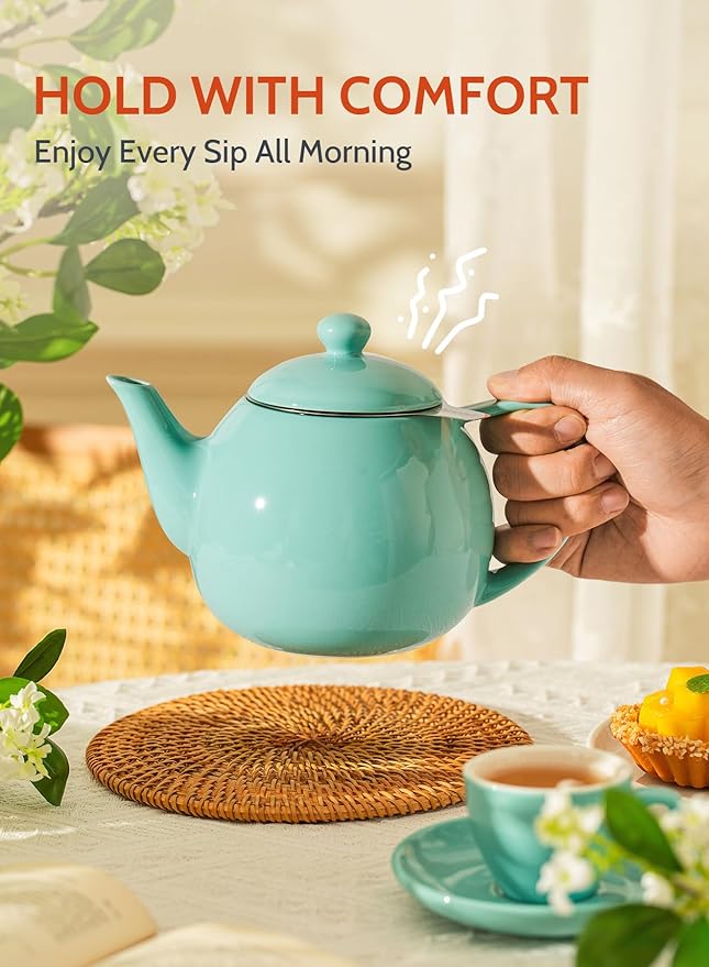 Sweese Teapots for Tea, 27 oz Porcelain Tea pot with Removable Stainless Steel Infuser, Tea Pots for Loose Tea - Mint Green - Bloomnest