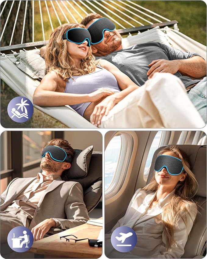 WAOAW Sleep Mask for Men Women: Blackout Eye Masks for Sleep - 3D Breathable Soft Comfortable Eye Mask for Travel - Adjustable Light Blocking Night Masks for Sleeping - Bloomnest