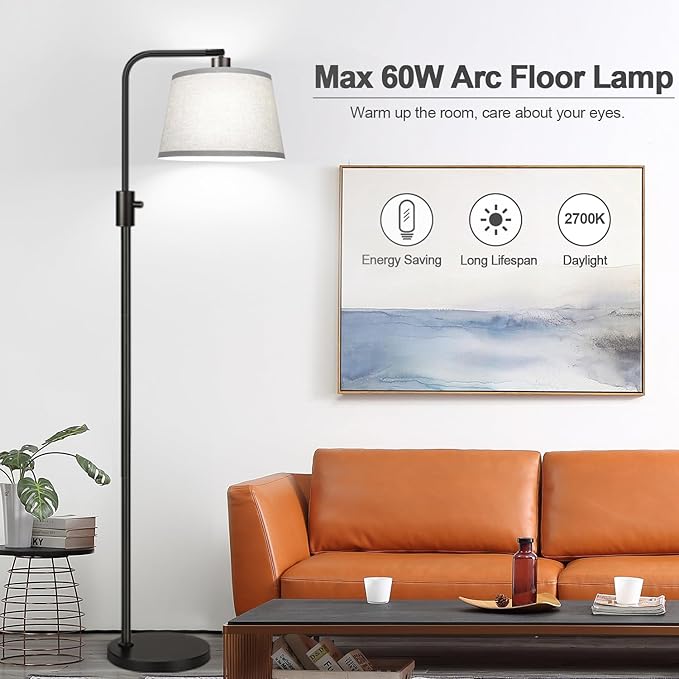 【Upgraded】 Dimmable Floor Lamp, 1000 Lumens LED Edison Bulb Included, Arc Floor Lamps for Living Room Modern Standing Lamp with Gray Shade, Tall Lamps for Living Room Bedroom Office Dining Room - Bloomnest