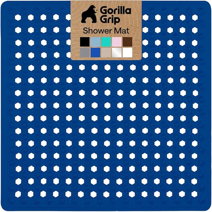GORILLA GRIP Patented Square Shower Stall Mat, Small Bathtub Floor Mats for Stand Up Showers, Suction Cups, Drain Holes, Machine Wash, Soft on Feet, Bathroom Accessories 21x21 Inch, Royal Blue Opaque - Bloomnest