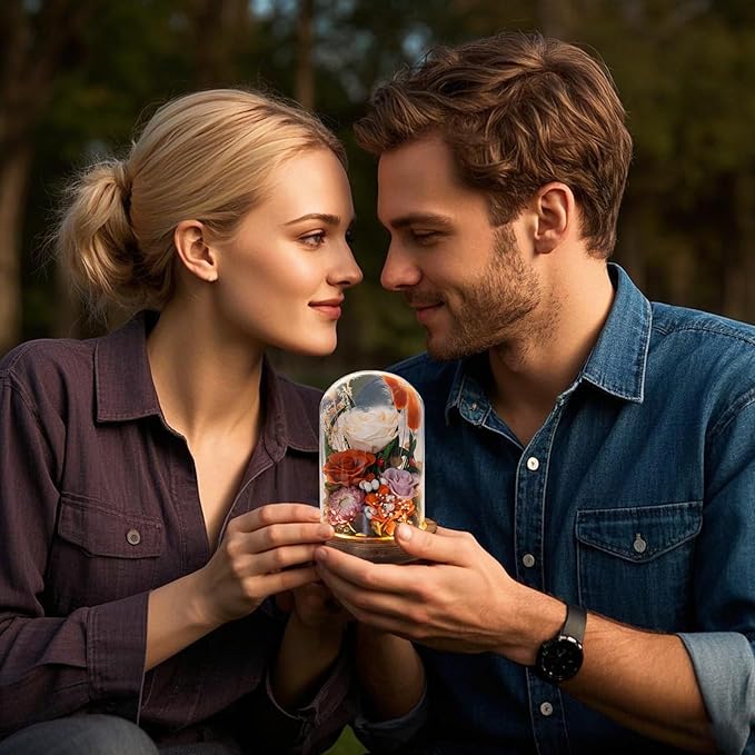 Forever Flowers with Symbolic Ladybugs: Preserved Flowers Gift for Women-Romantic Table Centerpiece-Valentines, Anniversary, Mom Gifts for Her-Flowers for Delivery Prime (Orange) - Bloomnest