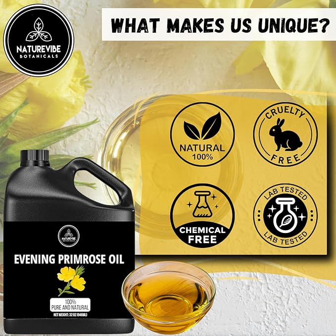 Naturevibe Botanicals Evening Primrose Oil 32 Ounces | 100% Pure and Natural | Great for Skin Care and Hair Care - Bloomnest