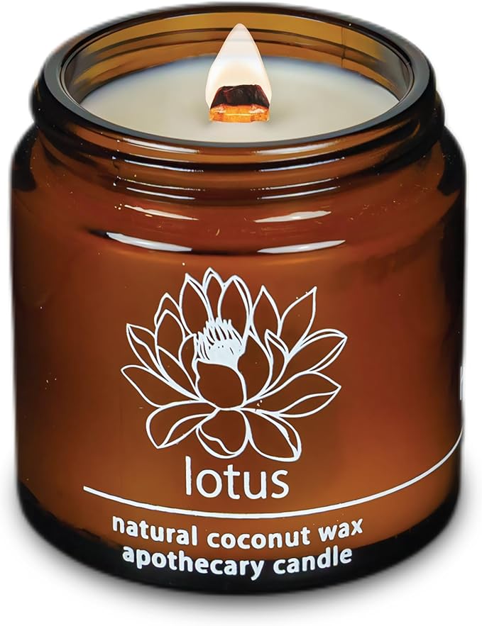 Hemlock Park Crackling Wood Wick Candle Handcrafted with Natural Coconut Wax (Small 4 oz, Lotus Flower) - Bloomnest