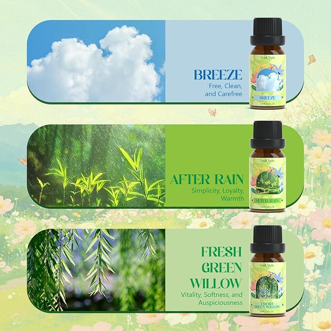 Spring Fragrance Oils Set, Essential Oil Gift Set for Diffuser, Spring Scent Diffuser Oil, Diffuser Scents Oil for Home,Freesia,Breeze,Fresh Green Willow,Fresh Cut Grass,Jasmine, After Rain - Bloomnest