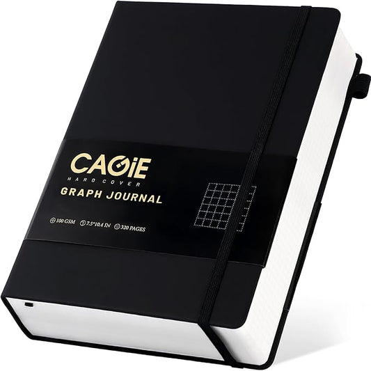 CAGIE Graph Notebook 320 Pages 100 GSM Paper Graphing Grid Journal B5 Hardcover Leather Quad Ruled Notebooks for Engineering, Math, Work, Black - Bloomnest