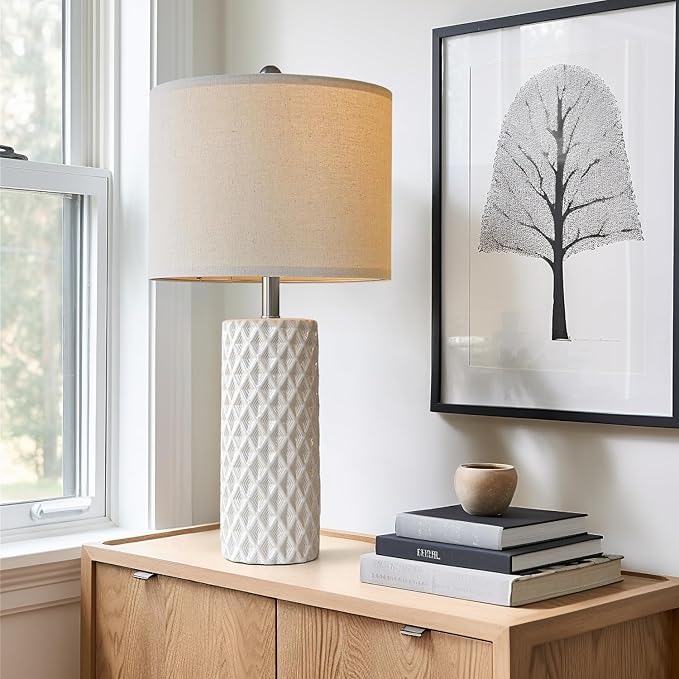 26" Tall Table Lamp for Living Room -Vintage White Lamps Set of 2 Modern Ceramic Lamps for Night Stands, Bedside Lamp for End Tables, Nightstand Lamps for Bedroom - Bloomnest