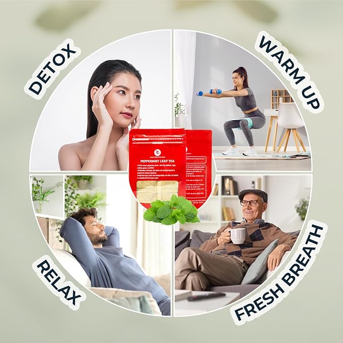 INJOY YOUR VITALGRI:N Peppermint Tea Bags - 55 Count (+5 Tea Bags) Bamboo Tong Included - 5.96 oz, Re-Steep Herbal Tea, Cool Fresh Breath, Warm Heat, Stomach Relief, Relax, Digestive Support, Mint - Bloomnest