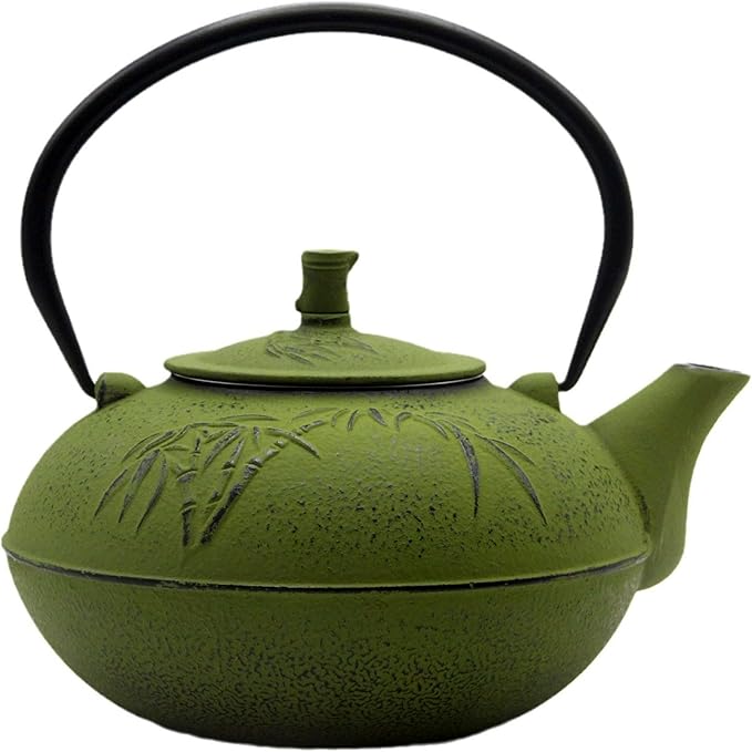 84.6oz/2500ml Large and Heavy Cast Iron Tea Kettle for 5 to 8 Cups, Teapot with Stainless Steel Infuser, Cast Iron Tea Pot for Stovetop Safe (2500ml Green Teapot with Bamboo Pattern) - Bloomnest