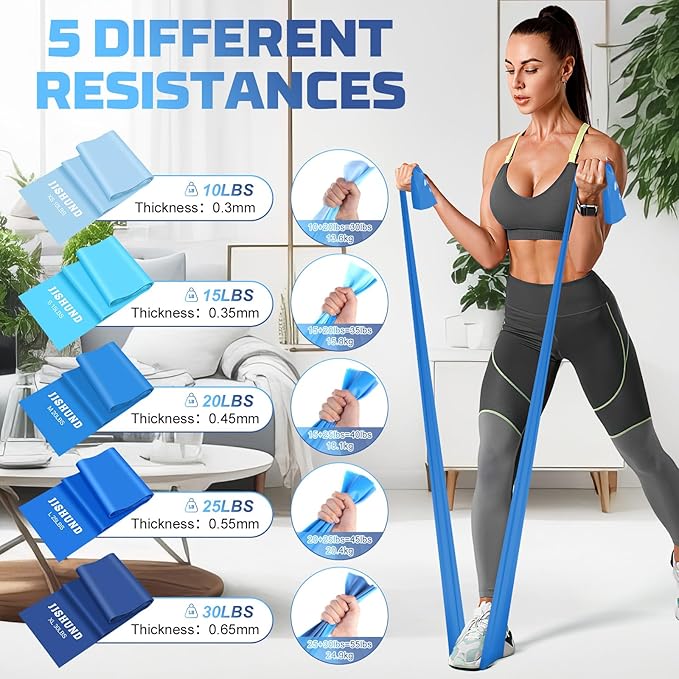 5 Pcs Resistance Bands, Professional Exercise Bands Elastic Stretch Bands for Fitness Yoga Pilates Stretching Strength Training, Workout Bands for Women and Men Home Gym - Bloomnest