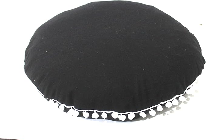 CRAFT KALA Meditation Floor Pillow Cover, Round Large Pillows Cover Seating for Adults, Bohemian Mandala Circle Cushions Cover for Outdoor Fireplace Yoga Living Room (Black, 32" Round) - Bloomnest