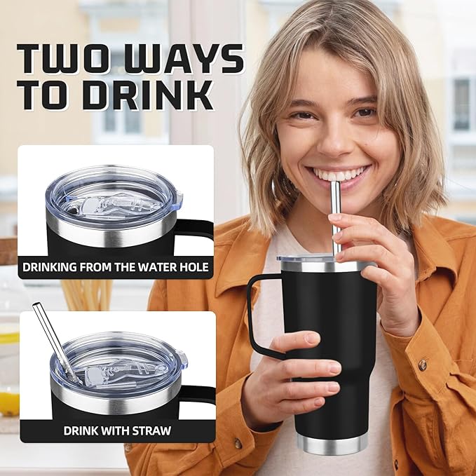 20 oz Tumbler with Handle Stainless Steel Insulated Coffee Tumbler with Lid and Straw Double Wall Vacuum Insulated Coffee Mug Leak Proof Travel Mug Tumbler for Hot and Cold Drink (Black,4pack) - Bloomnest
