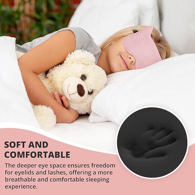 3D Kids Sleep Eye Mask: 3D Contoured Cup Sleeping Masks, Blindfold Sleep Eye Cover with Adjustable Strap, Memory Foam Lightweight Night Eyeshade for Boys Girls Teens (Pink) - Bloomnest