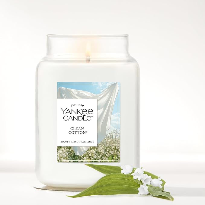 Yankee Candle Clean Cotton Scented Candle, 22oz Large Jar with up to 150 Hour Burn Time, Giftable, Birthdays - Bloomnest