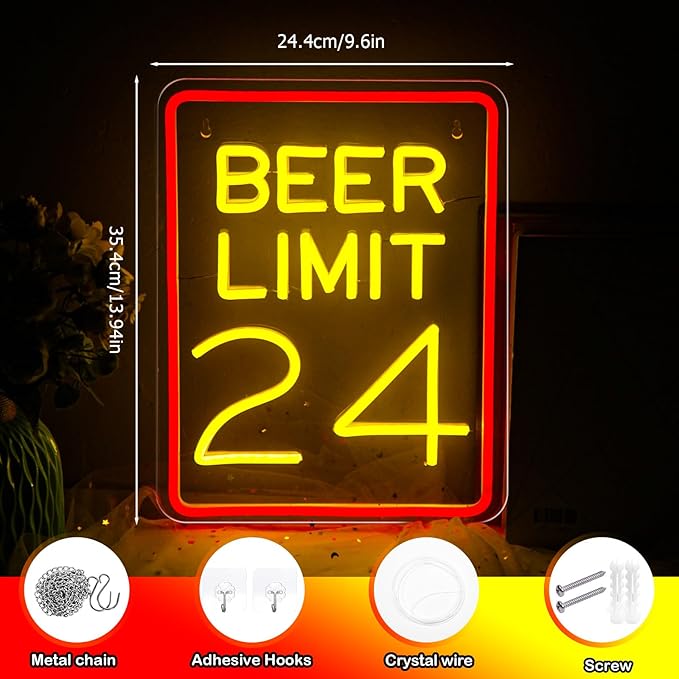 Beer Neon Sign for Wall Decor Dimmable Beer Limit 24 Neon Light Sign Bar Led Sign for Man Cave Home Bar Pub Restaurant Basement Garage Bistro Hotel Birthday Party Decor Gifts - Bloomnest