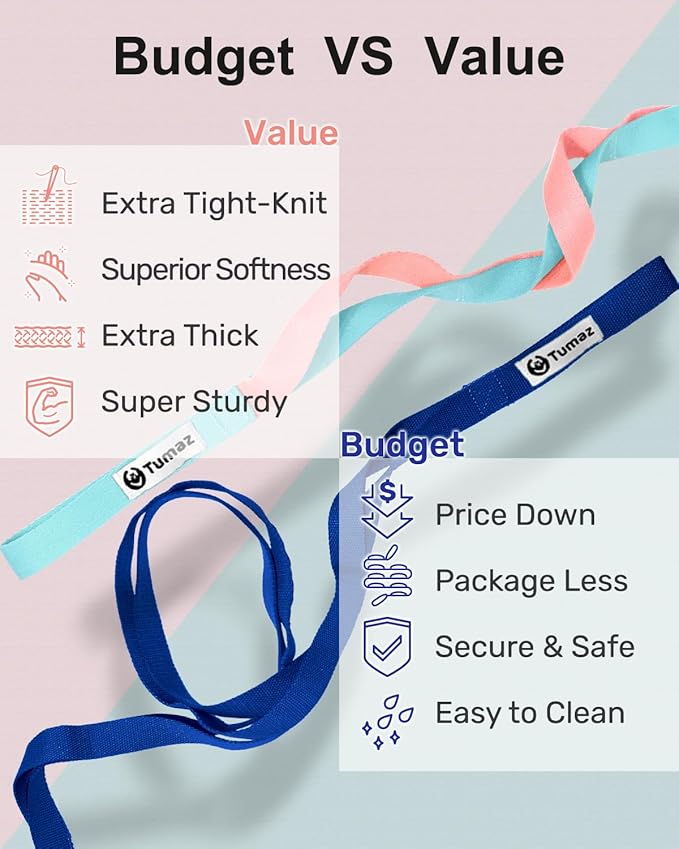 Tumaz Stretching Strap - 10 Loops & Non-Elastic Yoga Strap - The Perfect Home Workout Stretch Strap for Physical Therapy, Yoga, Pilates, Flexibility - [Extra Thick, Durable, Soft] - Bloomnest