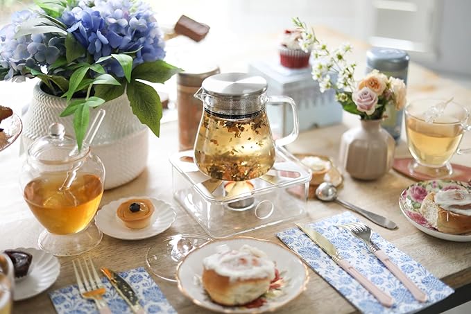 Teabloom One-Touch Tea Maker, 2-in-1 Teapot and Kettle with Stainless Steel Filter Lid for Loose Tea – Stain-free Borosilicate Glass Tea Pot (15 Oz) – Tea Connoisseur's Choice - Bloomnest