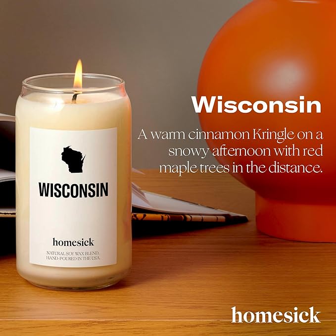Homesick Scented Candles for Home (Wisconsin) - 13.75 oz Long-Lasting Soy Wax Jar Candle for Women & Men for All Occasions, 60-80 Hours Burn Time - Notes of Butter, Maple & Cranberry - Bloomnest