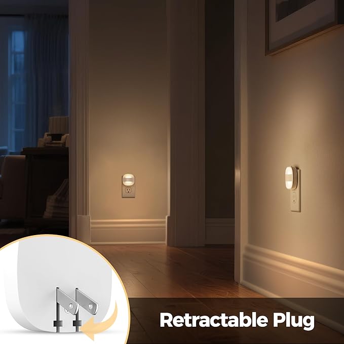 DORESshop Led Night Lights Plug Into Wall, 4 Packs Plug in Night Light Dimmable Mini with Auto Dusk to Dawn Sensor, 3000K Foldable Plug Nightlight Adjustable Brightness for Bedroom, Stairs, Hallway - Bloomnest