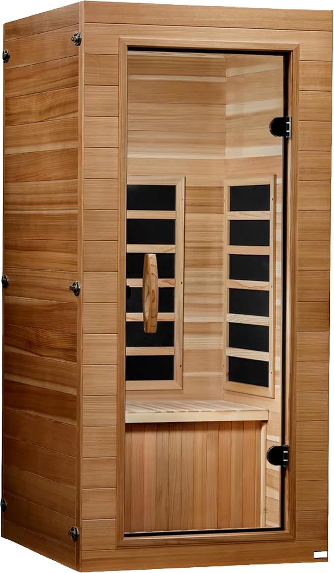 DYNAMIC SAUNAS Elite 1 Person Compact Ultra Low EMF FAR Infrared Sauna with Red Light Therapy & Bluetooth Speakers - Personal Indoor for Home & Gym DynamicSaunas