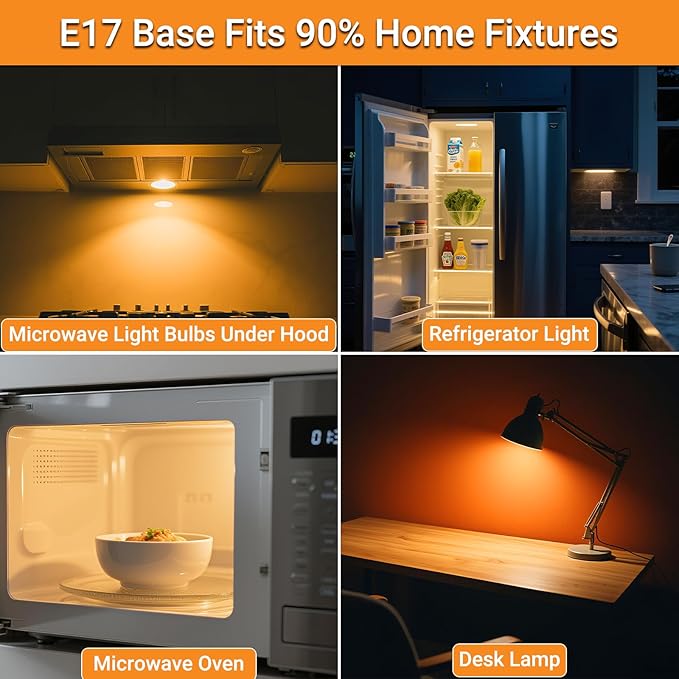 Microwave Light Bulbs Under Hood 8206232A E17 LED Bulb Compatible with Whirlpool Microwave Light Bulb Maytag GE Kenmore Amana 40W Equivalent Appliance Bulb 4W 300LM 2700k CRI90-2 Pack - Bloomnest