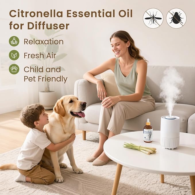 HIQILI 100ML Citronella Oil for Homemade Sprays, Add to Diffuser, 100% Pure and Natural Undiluted 3.38 Fl Oz - Bloomnest