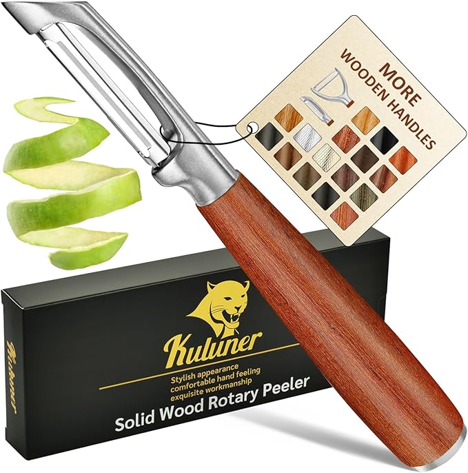 KU LUNER Premium 304 Stainless Steel Multifunctional Kitchen Fruit and Vegetable Peeler with Real Wood Handle，Ultra Sharp Strong Blade - Bloomnest