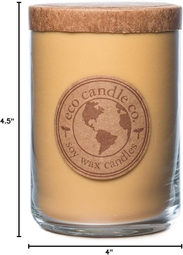 ECO CANDLE CO. Recycled Candle, Caramel Rum Cake, 26 oz. - Scents of Caramel, Rum, Maple, Almond, Pear, & Vanilla - 100% Soy Wax, No Lead, Kraft Paper Label & Lid, Hand Poured - Bloomnest