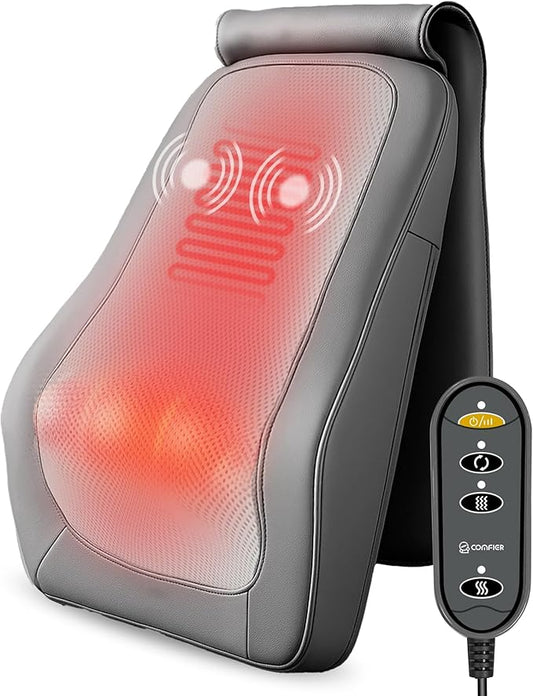 COMFIER Shiatsu Neck and Back Massager with Heat & Vibration, 3D Deep Kneading Back Massage for Pain Relief, Home Office Use,Gift for Her/Him,Gray - Bloomnest