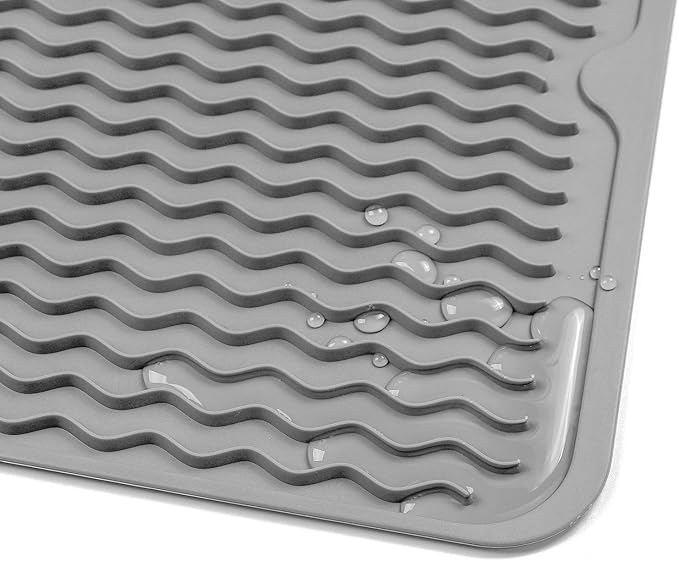 Silicone Dish Drying Mat for Multiple Usage,Easy clean,Eco-friendly,Heat-resistant Silicone Mat for Kitchen Counter or Sink,Refrigerator or drawer liner Grey L 16 inches x 12 inches - Bloomnest