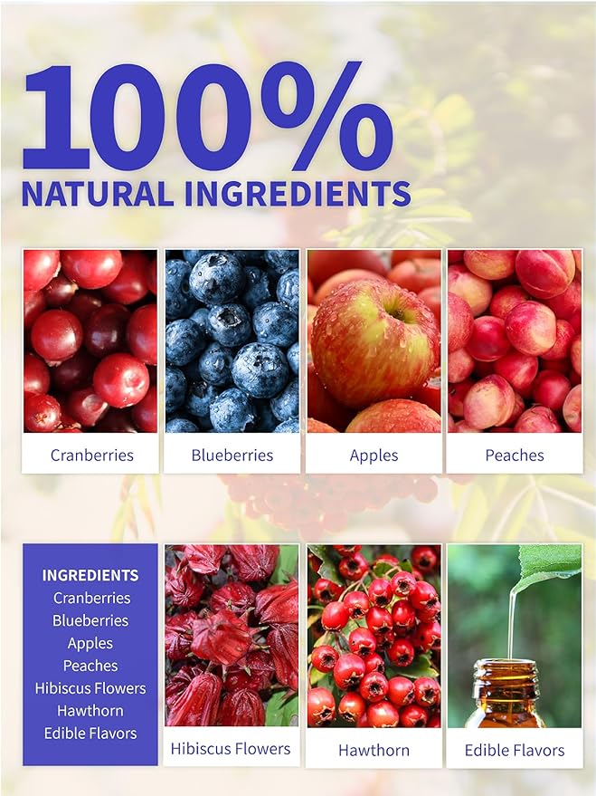 TeeLux Blueberry Hibiscus Tea Bags, 5g/bag, Hibiscus with Cranberry, Blueberry, Peach, Apple, Hibiscus, Hawthorn, Caffeine Free, Light Sweet & Tarty Taste, 30 Count - Bloomnest