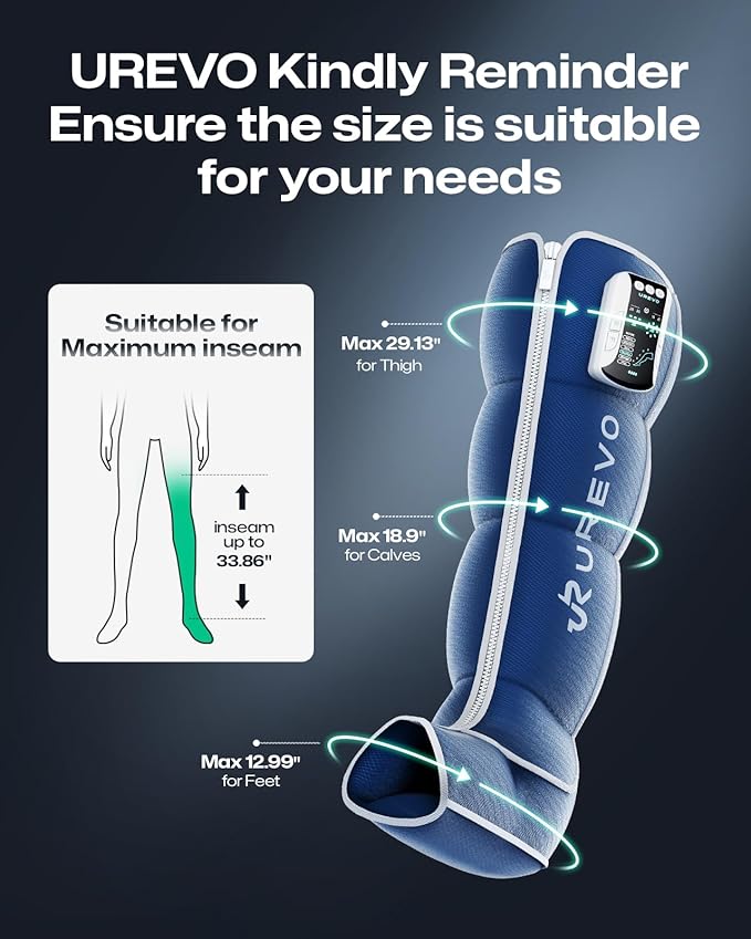 UREVO Smart Leg Recovery PT Pro, AI-Powered Tech Rechargeable Air Compression Massager Boots for Circulation, Smart Pain Senser and Foot Muscle Recovery to Athletes After Summer Sports, Blue - Bloomnest