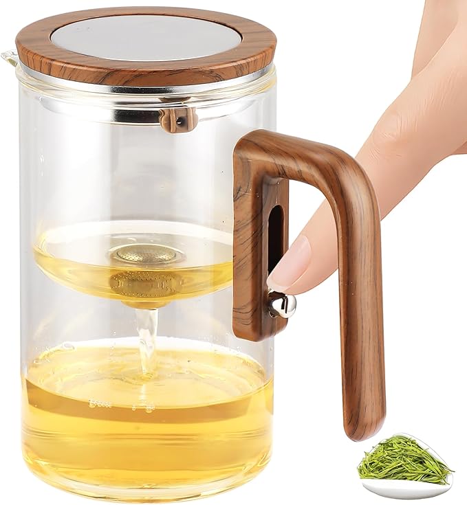 Tea Pot, Water Separation Glass Teapot with Wooden Handle, Witchcraft Magical Teapot, Glass Tea pot with Infuser Strainer, Magic Tea Pot (20.29oz) - Bloomnest