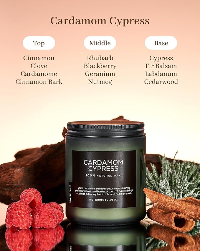 M&SENSE Cardamon & Cypress Single Cotton Wick Natural Soy Wax Autumn Fragrance Candle for Home Decor, Fall Scented Gift for Holiday 7.05oz 50 Hours Burn Clean Non Toxic Candle - Bloomnest