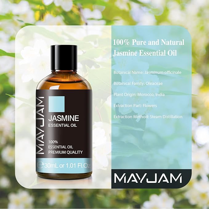 Jasmine Essential Oil 30ML/ 1.01FL.OZ, MAYJAM Pure Jasmine Oil Aromatherapy Essential Oil for Massage, DIY Soap, Ideal for Home Yoga Use - Bloomnest